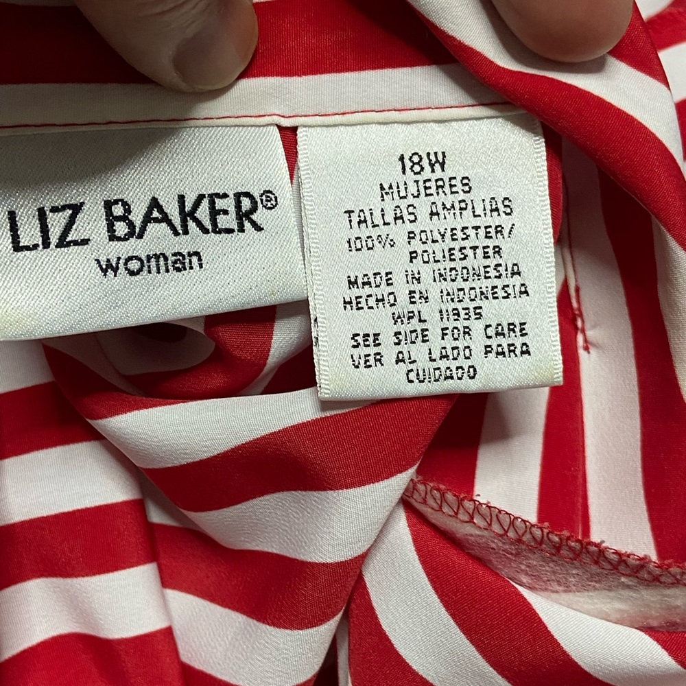 X- Red & White Vertical Stripe Button Front Shirt - image 3